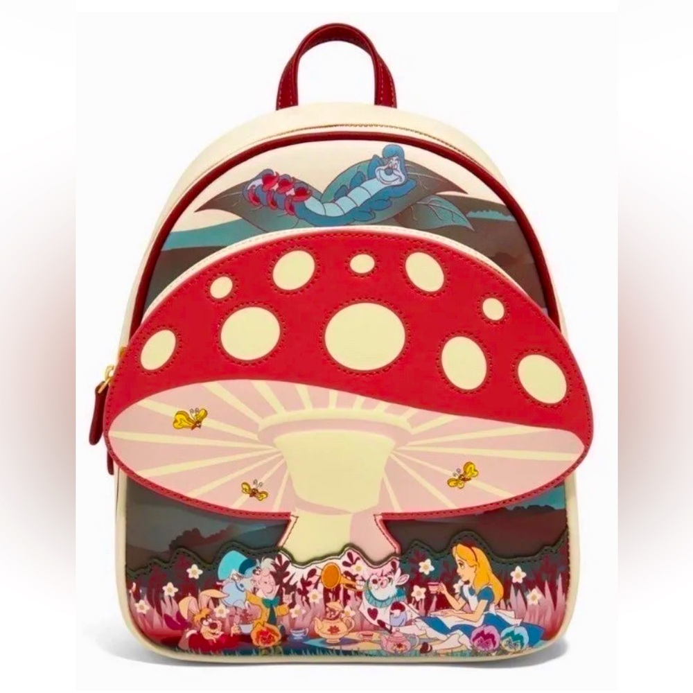 BNWT Loungefly Disney Alice in Wonderland Mushroom Tea Party Mini Backpack